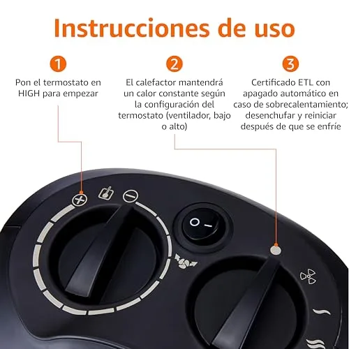 Amazon Basics ▫️ Aquecedor cerâmico oscilante, 1800 W, com termóstato regulável, Preto 4