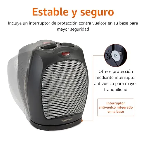 Amazon Basics ▫️ Aquecedor cerâmico oscilante, 1800 W, com termóstato regulável, Preto 5