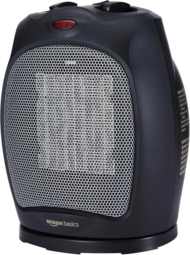 Amazon Basics ▫️ Aquecedor cerâmico oscilante, 1800 W, com termóstato regulável, Preto