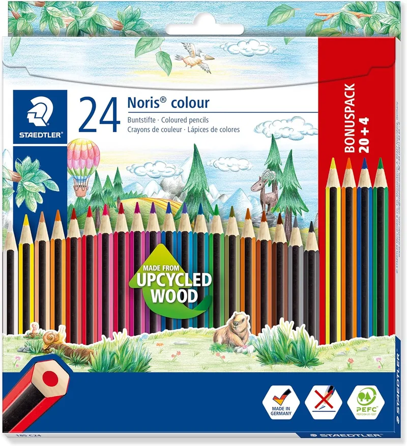 STAEDTLER ▫️ Noris colour 185 Lápis – 24 cores, madeira reciclada