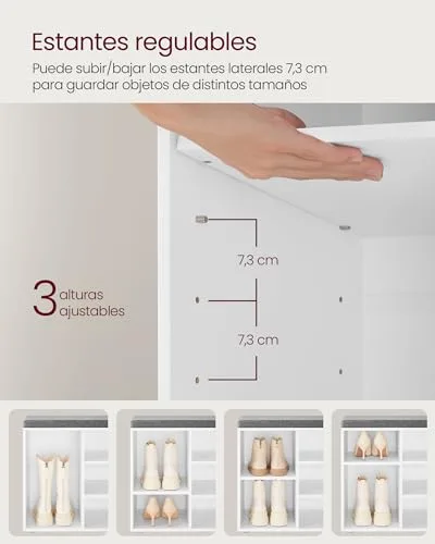 VASAGLE ▫️ Banco para sapatos, prateleira para sapatos, armário de arrumação, 10 compartimentos, com almofada, para a entrada, 104 x 30 x 48 cm, branco LHS10WT 6