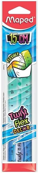 Maped ▫️ Régua Flexível de 15 cm, Twist'n Flex Decor, Dupla Graduação, Plástico Indestrutível, Design Lúdico para Crianças e Estudantes, Ideal para a Escola e para o Escritório, Cores Variadas