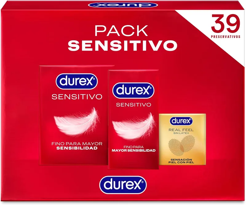 Durex ▫️ Pacote de Preservativos Soft Sensitive + Sensitive Total Contact + Real Feel Latex Free, Pacote económico 39 preservativos
