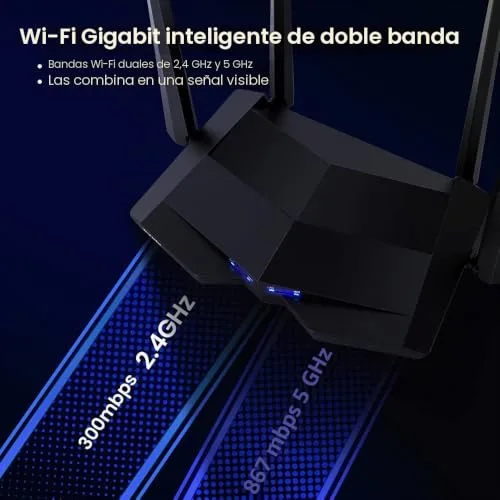 Tenda ▫️ AC10 - Router Wi-Fi Gigabit de banda dupla, 2,4 GHz a 300 Mbps e 5 GHz a 867 Mbps, 4 antenas externas de 6 dBi, 1 porta WAN e 3 portas LAN de 10/100/1000 Mbps, Gaming, modo AP, controlo via aplicação, MU-MIMO 2
