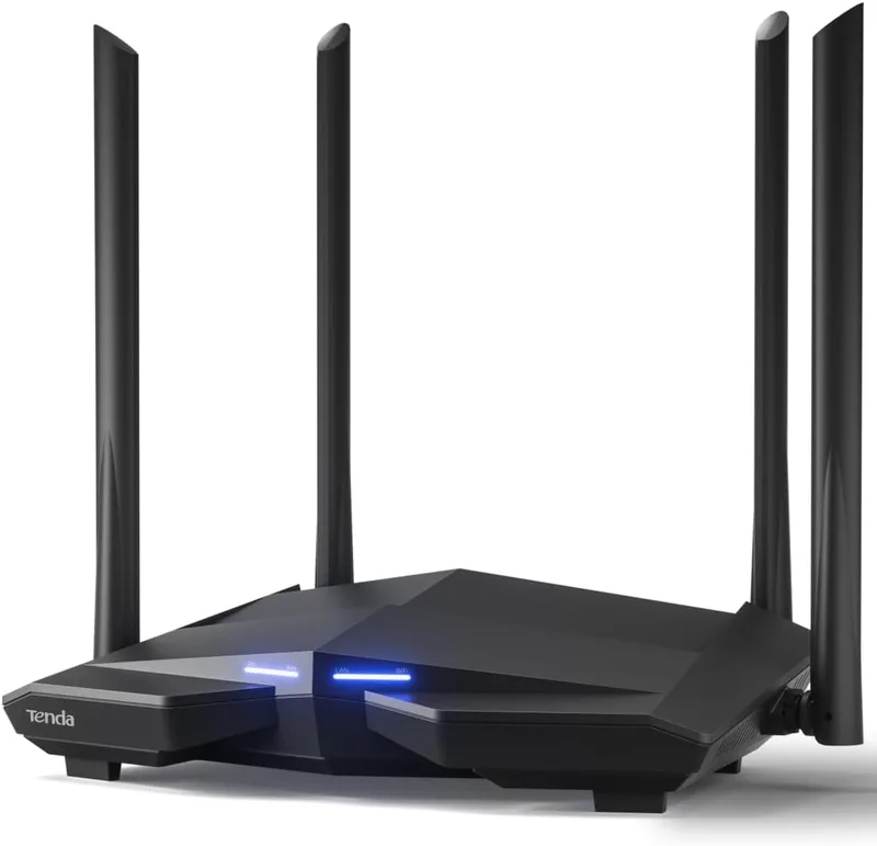 Tenda ▫️ AC10 - Router Wi-Fi Gigabit de banda dupla, 2,4 GHz a 300 Mbps e 5 GHz a 867 Mbps, 4 antenas externas de 6 dBi, 1 porta WAN e 3 portas LAN de 10/100/1000 Mbps, Gaming, modo AP, controlo via aplicação, MU-MIMO