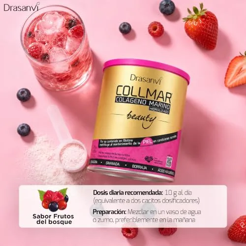 Drasanvi ▫️ COLLMAR BEAUTY COLÁGENO MARINHO PARA A PELE, Colagénio Hidrolisado com Vitamina C Natural, Biotina e Ácido Hialurónico, Pele Bonita e Hidratada, Sabor a Frutos do Bosque, 275 GR 3
