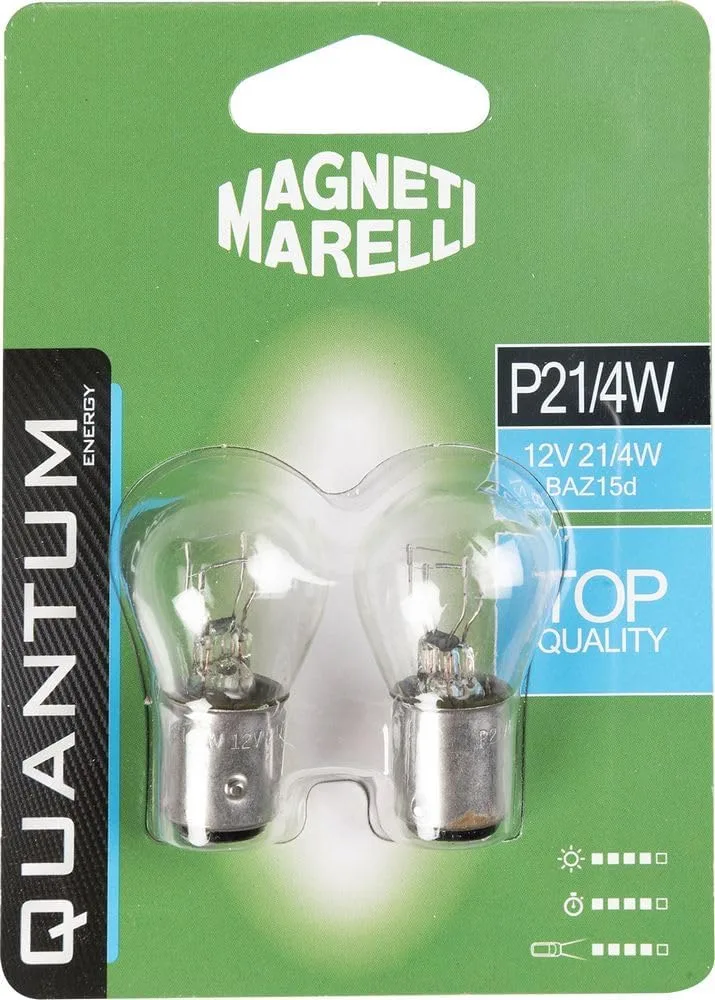 Quantum Energy ▫️ Par de lâmpadas para automóvel Magneti Marelli P21/4W com ligação BAZ15d, 12 V, 21/4 W