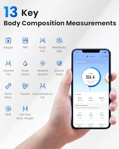 RENPHO ▫️ Balança de casa com Bluetooth, peso, gordura corporal, IMC, pilhas incluídas 2