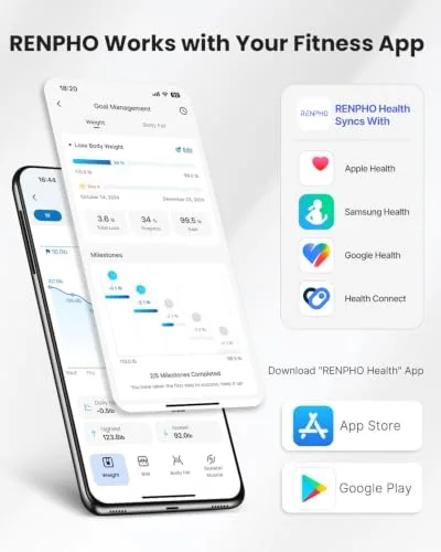 RENPHO ▫️ Balança de casa com Bluetooth, peso, gordura corporal, IMC, pilhas incluídas 4