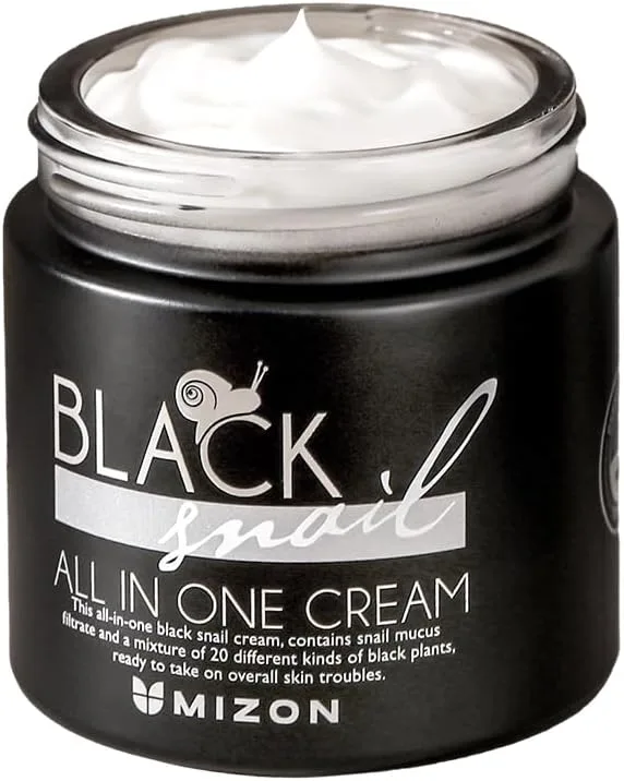 MIZON ▫️ [] Creme com Secreção de Caracol Preto (75 ml) Creme Premium; Tratamento antienvelhecimento; Produto cosmético coreano com extratos de plantas e secreção de caracol preto (All in One Black Snail Cream)