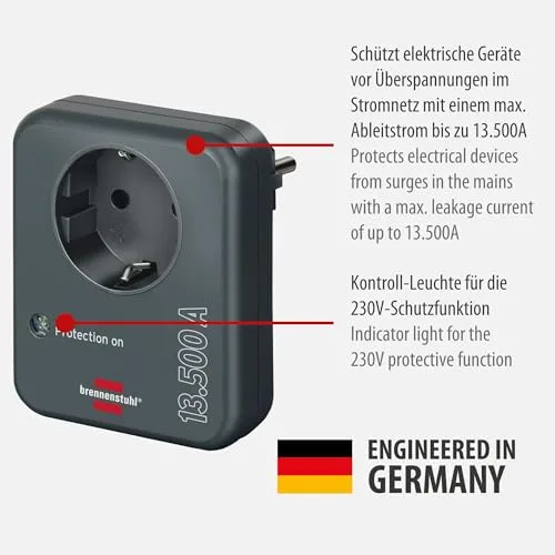 Brennenstuhl ▫️ Adaptador de ficha com proteção contra sobretensão até 13 500 A (protetor contra sobretensão, adaptador para ligação à terra, ficha com proteção contra raios) antracite 2