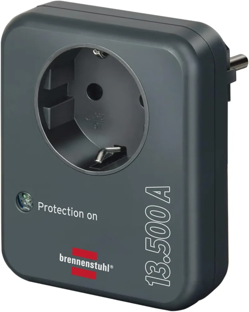 Brennenstuhl ▫️ Adaptador de ficha com proteção contra sobretensão até 13 500 A (protetor contra sobretensão, adaptador para ligação à terra, ficha com proteção contra raios) antracite