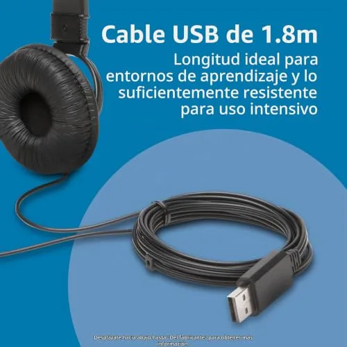 Kensington ▫️ K97601WW - Auscultadores USB-A com microfone, som estéreo Hi-Fi, drivers de 40 mm, supressão de ruído, arnês ajustável almofadado, cabo de 1,8 m, compatíveis com Windows, Mac e Chromebook 6
