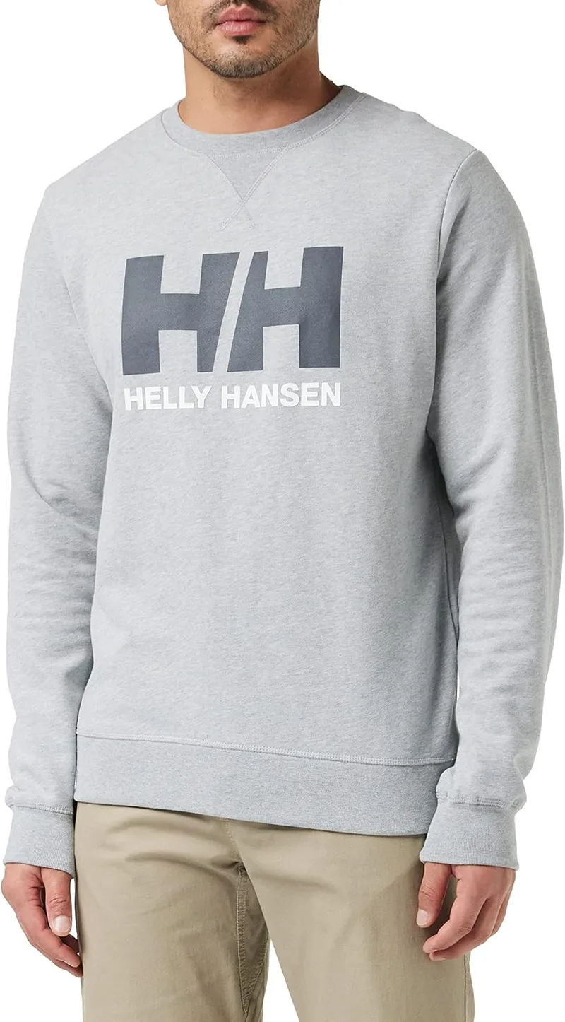 Helly Hansen ▫️ Camisola de homem com logótipo HH e gola redonda, em algodão French Terry, macia e elástica