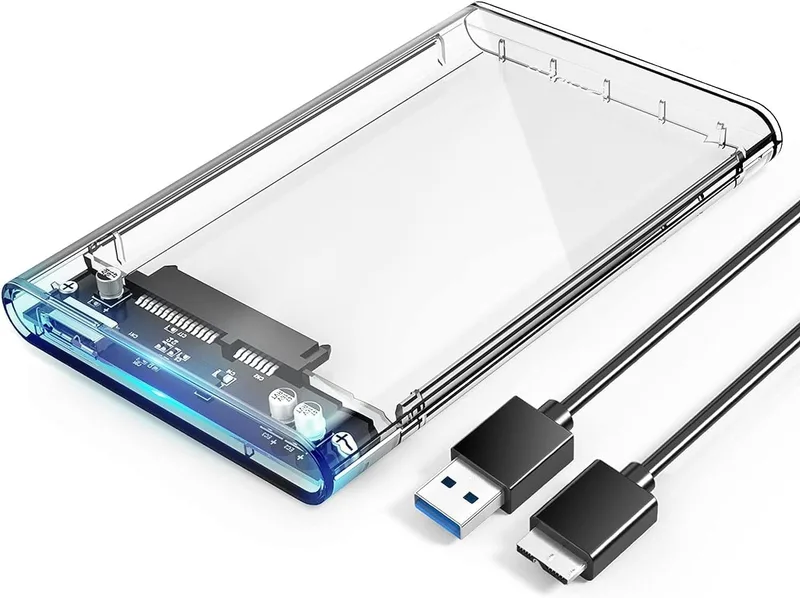 ORICO ▫️ Caixa para unidade de disco rígido de 2,5", caixa para unidade de disco rígido USB 3.0 com UASP, adaptador de unidade de disco rígido para SATA I/II/III HDD SSD de 7 mm e 9,5 mm de altura, sem necessidade de ferramentas, indicador LED [transparente].