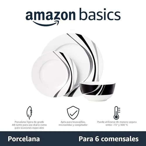 Amazon Basics ▫️ Conjunto de louça de 18 peças, padrão Remolino, 6 serviços 2