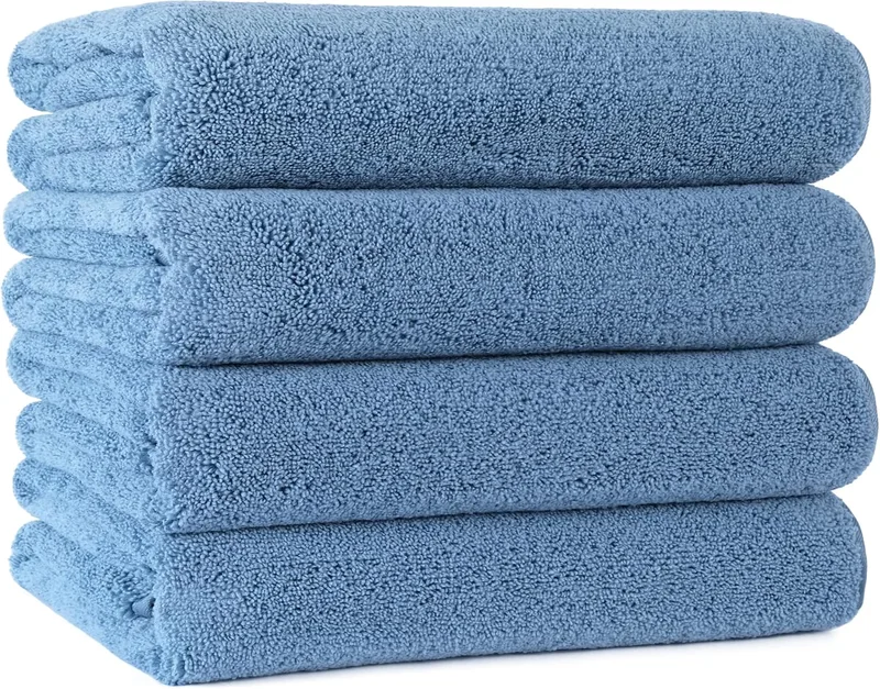 Polyte ▫️ Toalha de Banho em Microfibra Super Absorvente Anti-Fluff - Secagem Rápida - Azul - 145 x 76 cm - Conjunto de 4