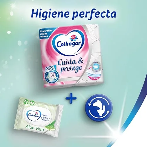 Colhogar ▫️ Protect Cuida&Protege Odor Block 7x6 - Papel higiénico suave e resistente - Embalagem com 42 rolos - 3 camadas - rolos brancos com aroma a talco 6