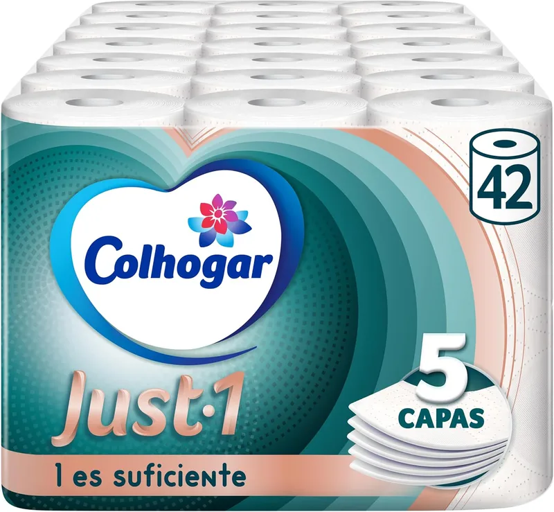 Colhogar ▫️ Just 1 x42 - Papel higiénico extra absorvente - Embalagem de 6 rolos - Papel higiénico de 5 camadas - Ultra macio para máximo conforto - Branco (7x6)