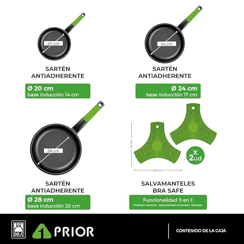 BRA ▫️ Prior | Conjunto de 3 frigideiras de 20, 24 e 28 cm + 2 Safe 2