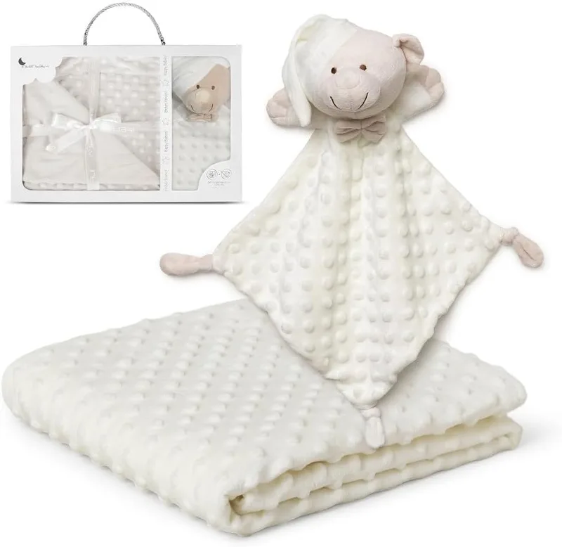 Interbaby ▫️ Cobertor para bebé recém-nascido + Baby Doudou : Cobertor de algodão e poliéster para bebé, aveludado, aconchegante, quente, 80x110cm : Ursinho de peluche para bebé, adorável, 28x17cm : Bolha + Ursinho de peluche bege