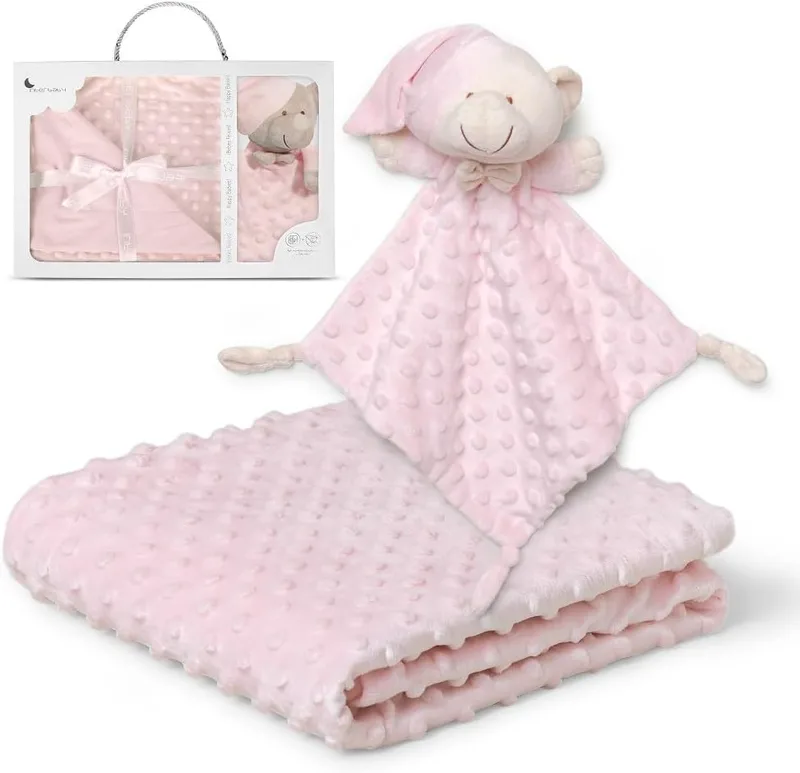 Interbaby ▫️ Cobertor para bebé recém-nascido + Doudou para bebé : Cobertor para bebé em algodão e poliéster, aveludado, aconchegante, quente, 80x110cm : Ursinho de peluche para bebé, adorável, 28x17cm : Ursinho bolha + rosa