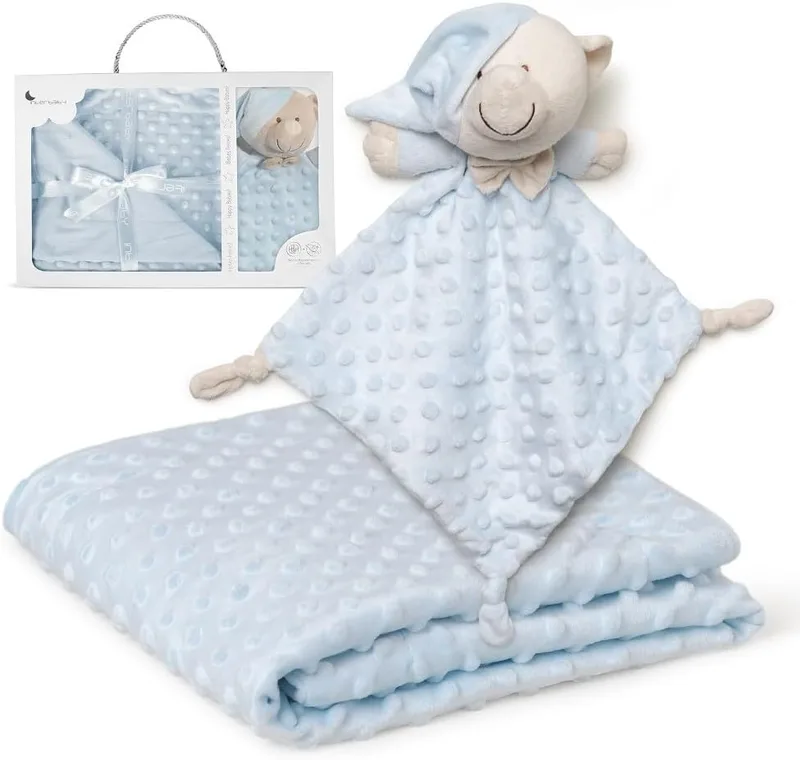 Interbaby ▫️ Cobertor para bebé recém-nascido + Doudou para bebé : Cobertor de algodão e poliéster para bebé, aveludado, confortável, quente, 80x110cm : Ursinho de peluche para bebé, adorável, 28x17cm : Bolha + Ursinho de peluche azul