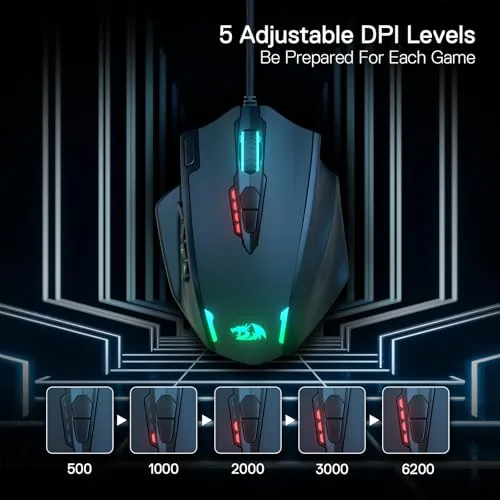 Redragon ▫️ Rato para jogos M908 Impact MMO com fio e RGB, 12 400 dpi 3