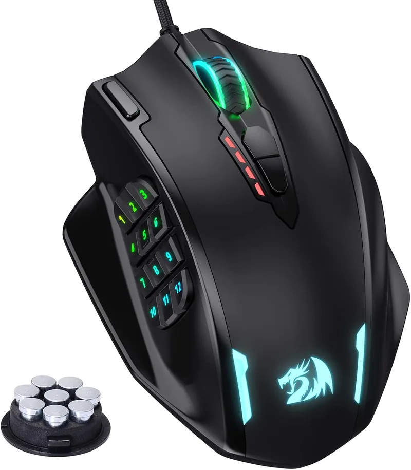Redragon ▫️ Rato para jogos M908 Impact MMO com fio e RGB, 12 400 dpi