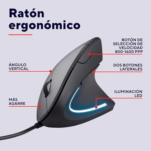 Trust ▫️ Rato Vertical Ergonómico Verto com Cabo USB, Preto 2