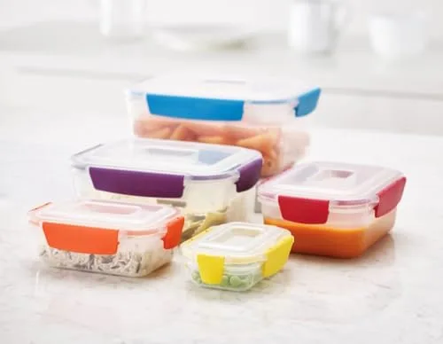 Joseph Joseph ▫️ Nest Lock - Conjunto de 5 recipientes de plástico para alimentos, herméticos, lancheiras, arrumação de cozinha, multicoloridos 5