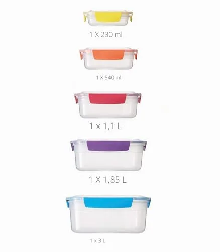 Joseph Joseph ▫️ Nest Lock - Conjunto de 5 recipientes de plástico para alimentos, herméticos, lancheiras, arrumação de cozinha, multicoloridos 6