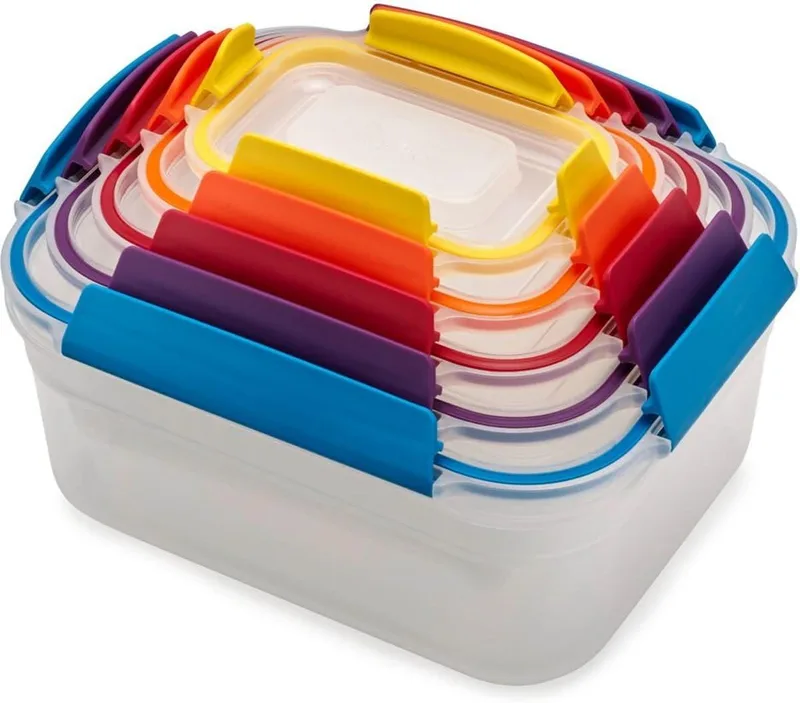 Joseph Joseph ▫️ Nest Lock - Conjunto de 5 recipientes de plástico para alimentos, herméticos, lancheiras, arrumação de cozinha, multicoloridos