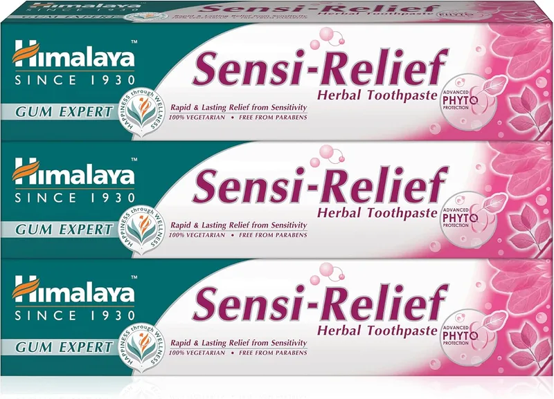 Himalaya ▫️ Pasta de dentes Sensi-Relief Herbals com Proteção Fitoavançada - para um alívio rápido e duradouro da sensibilidade - Sem parabenos, 100% vegetariana (EMBALAGEM ECONÓMICA - Embalagem de 3)