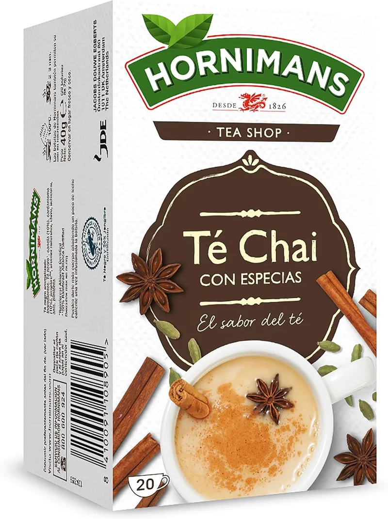 Hornimans ▫️ Chá Chai com Especiarias – Ingredientes 100% naturais | 20 saquinhos | Com teína