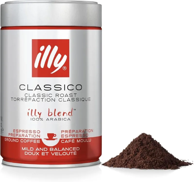 illy ▫️ Café Moído para Espresso com Torra CLASSICO, 100% Arábica com Notas de Flor de Laranjeira e Jasmim, Sabor Suave e Final Adocicado, 1 Lata de 250 g