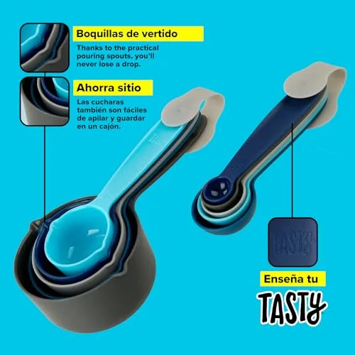 Tasty ▫️ Conjunto de colheres medidoras 10 peças de tamanhos diferentes, adequadas para a máquina de lavar louça, nas cores azul claro, azul escuro e cinzento, empilháveis para poupar espaço 2