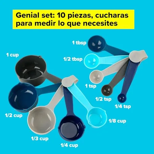 Tasty ▫️ Conjunto de colheres medidoras 10 peças de tamanhos diferentes, adequadas para a máquina de lavar louça, nas cores azul claro, azul escuro e cinzento, empilháveis para poupar espaço 4