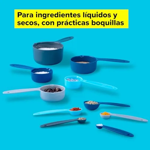 Tasty ▫️ Conjunto de colheres medidoras 10 peças de tamanhos diferentes, adequadas para a máquina de lavar louça, nas cores azul claro, azul escuro e cinzento, empilháveis para poupar espaço 5