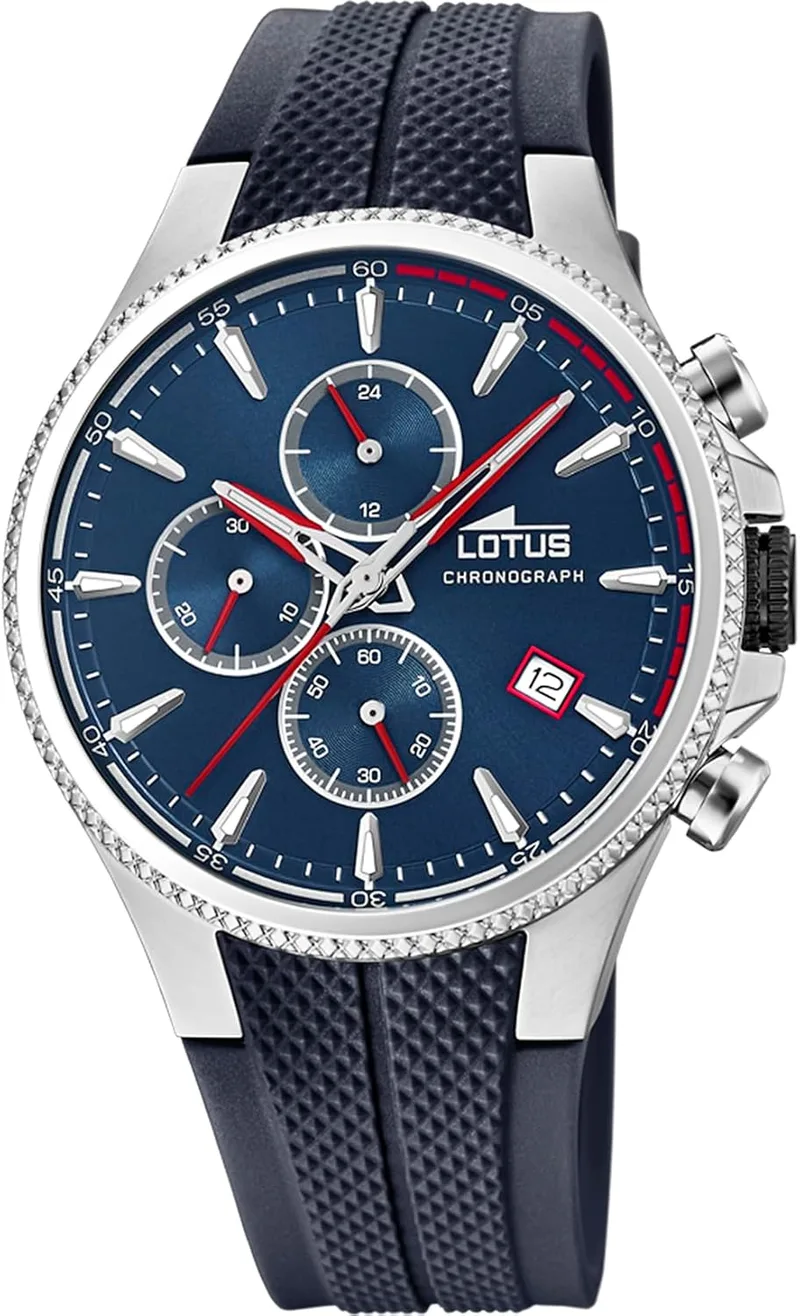LOTUS ▫️ Relógio analógico de borracha para homem - Movimento de quartzo Relógio desportivo para homem - Cronógrafo - Calendário - Cristal mineral de alta resistência - Resistente à água 5 ATM 18621 Chrono
