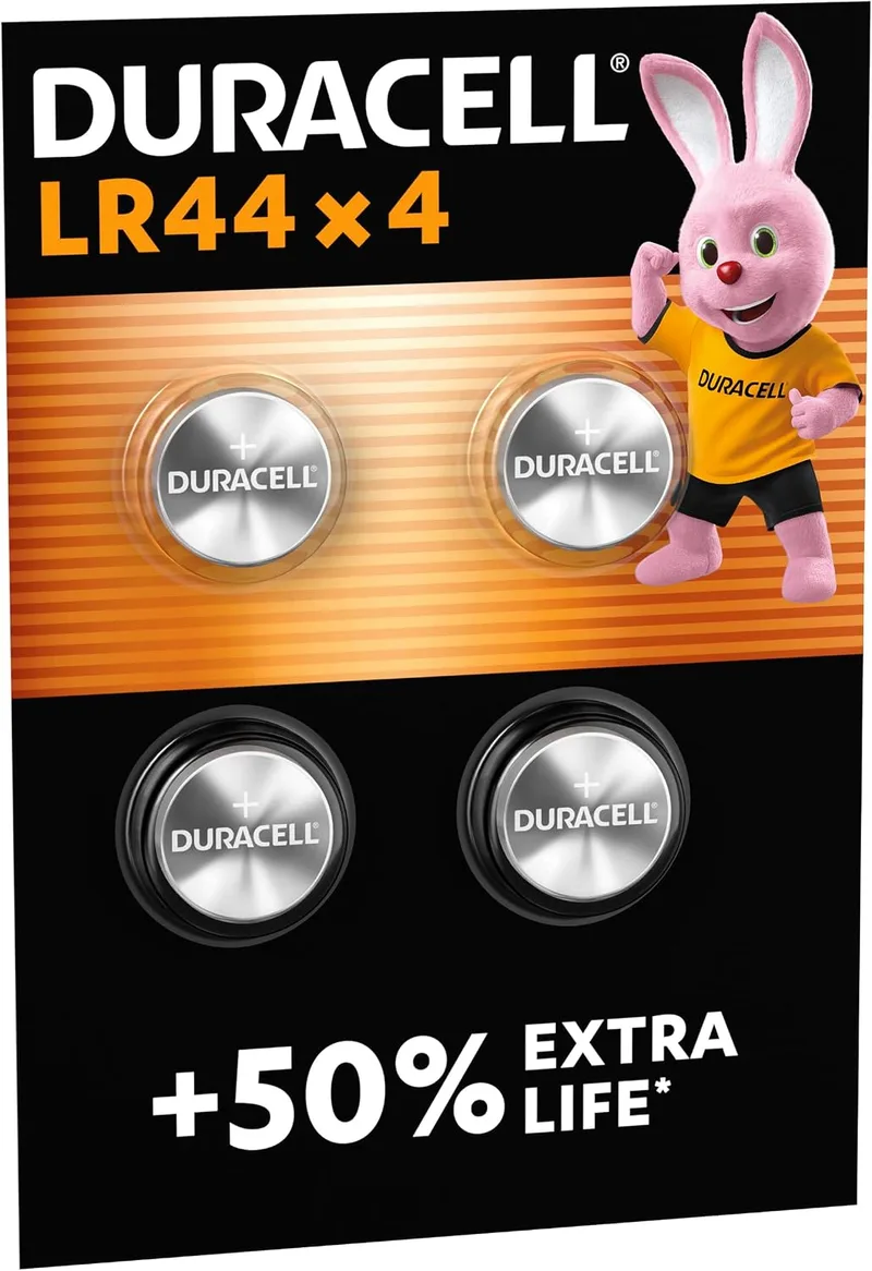Duracell ▫️ Pilhas alcalinas especiais LR44 de 1,5 V (Embalagem de 4) (A76) – +50% de autonomia extra – Termómetros, calculadoras, lanternas, relógios e outros – 5 anos de vida útil – Prevenção de fugas