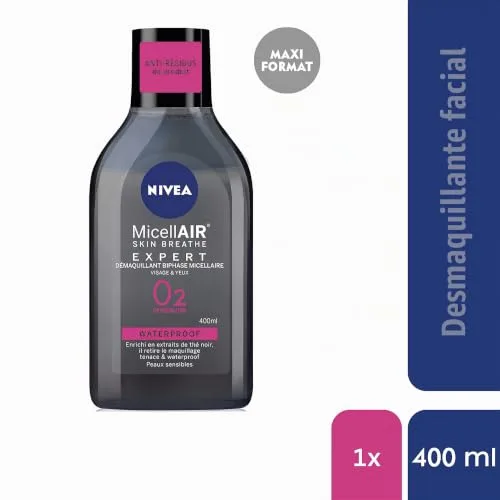NIVEA ▫️ Água Micelar Resistente à Água - Rosto, Olhos, Lábios - Limpa os poros e remove a maquilhagem - Suave para as pestanas - Micelas, aminoácidos e extratos de chá preto - Vegano - Todos os tipos de pele 2