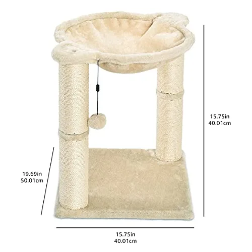 Amazon Basics ▫️ Torre em forma de árvore com cerca, rede, cama e poste para gatos arranharem, 40,6 x 50,8 x 40,6 cm, bege 2