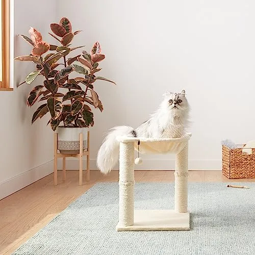 Amazon Basics ▫️ Torre em forma de árvore com cerca, rede, cama e poste para gatos arranharem, 40,6 x 50,8 x 40,6 cm, bege 3