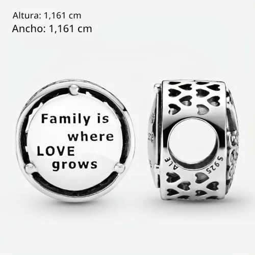 PANDORA ▫️ Pulseira Moments para mulher com pingente em prata de lei com motivo perfurado «Family Roots» 6