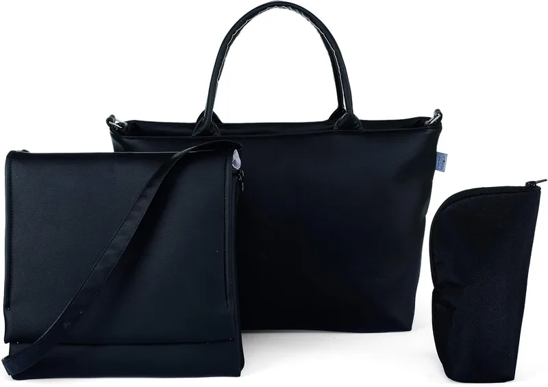 Chicco ▫️ Bag in Bag: Bolsa organizadora com trocador e mini-bolsa em couro sintético, cor preta (Pure Black)
