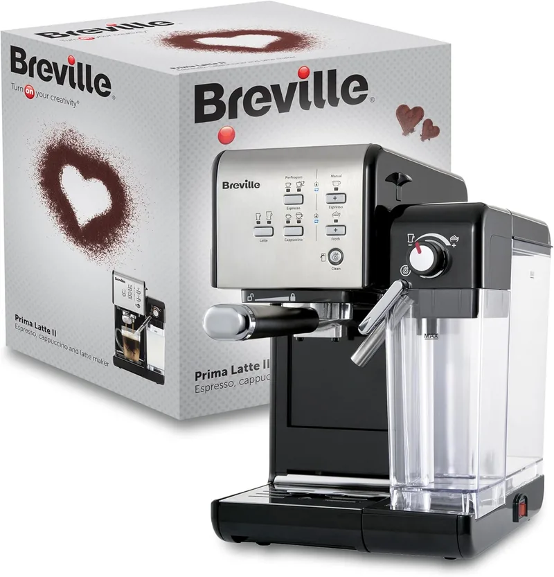Breville ▫️ Máquina de café expresso Prima Latte II: café com leite e cappuccino: bomba profissional de 15 bar e bocal: prata [VCF108X] [VCF108X].