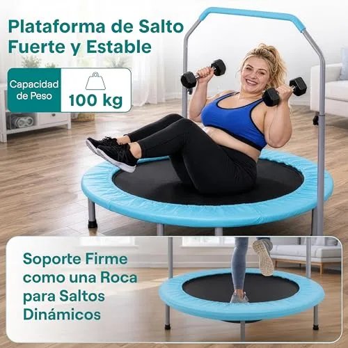 SereneLife ▫️ Trampolim Mini dobrável, cama elástica, fitness, compacto para crianças e adultos, trampolim de exercício, pega em espuma 2