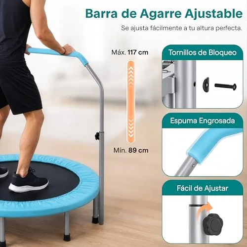 SereneLife ▫️ Trampolim Mini dobrável, cama elástica, fitness, compacto para crianças e adultos, trampolim de exercício, pega em espuma 3