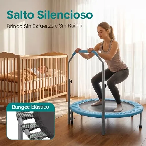 SereneLife ▫️ Trampolim Mini dobrável, cama elástica, fitness, compacto para crianças e adultos, trampolim de exercício, pega em espuma 4